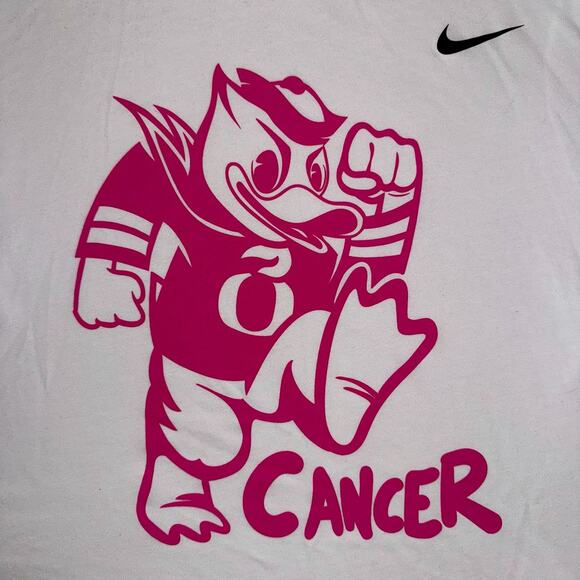 Oregon DUCKS Nike Stomp Out Cancer Shirt Mens Medium White Pink Dri-Fit Tee Crew - Picture 2 of 6